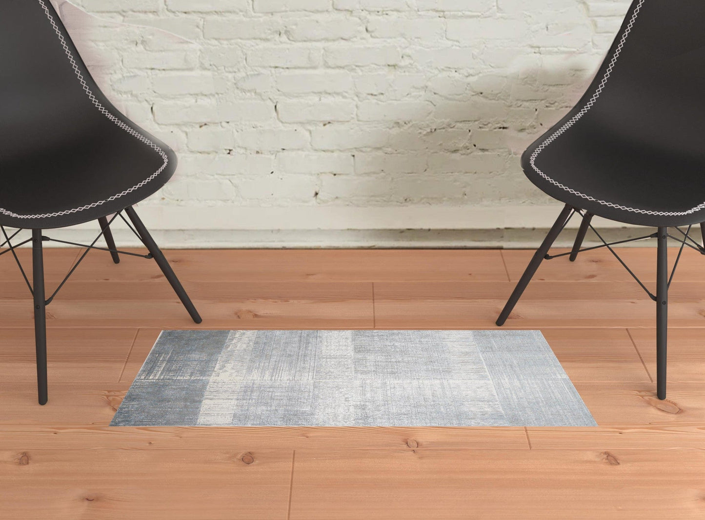 2' X 3' White Gray And Blue Abstract Stain Resistant Area Rug