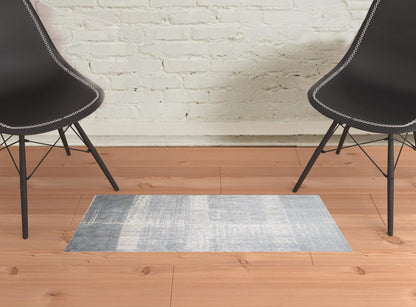 2' X 3' White Gray And Blue Abstract Stain Resistant Area Rug