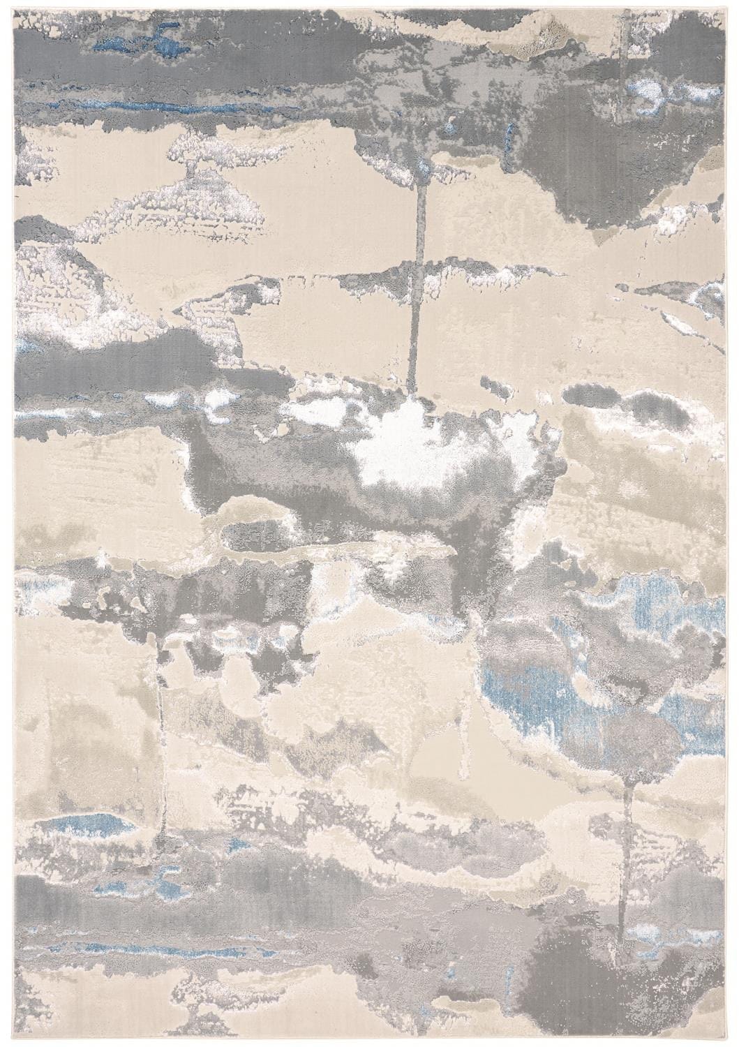 2' X 3' Ivory Gray And Blue Abstract Stain Resistant Area Rug