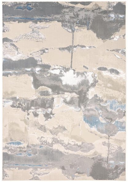 2' X 3' Ivory Gray And Blue Abstract Stain Resistant Area Rug