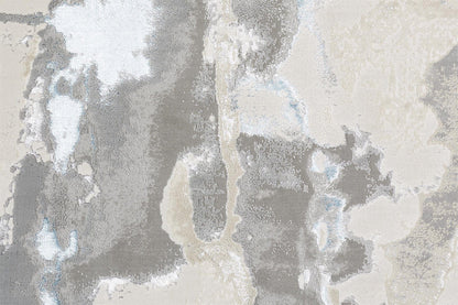2' X 3' Ivory Gray And Blue Abstract Stain Resistant Area Rug