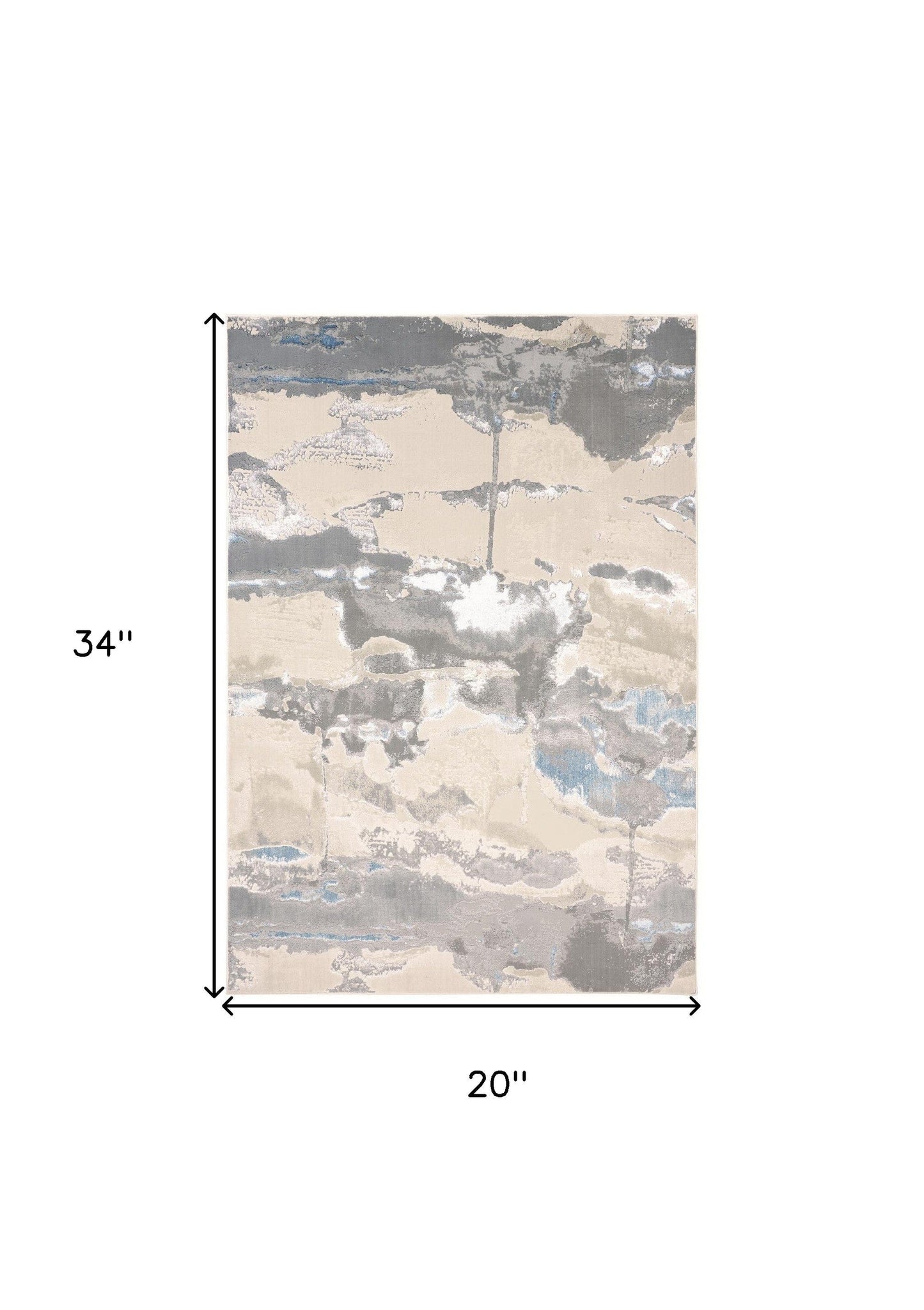 2' X 3' Ivory Gray And Blue Abstract Stain Resistant Area Rug