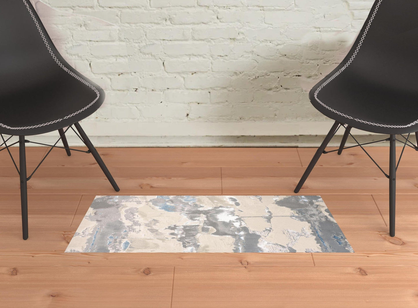 2' X 3' Ivory Gray And Blue Abstract Stain Resistant Area Rug
