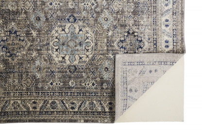 2' X 3' Taupe Gray And Blue Floral Stain Resistant Area Rug