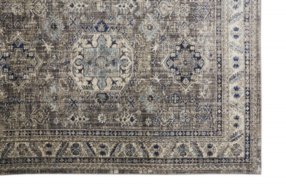 2' X 3' Taupe Gray And Blue Floral Stain Resistant Area Rug