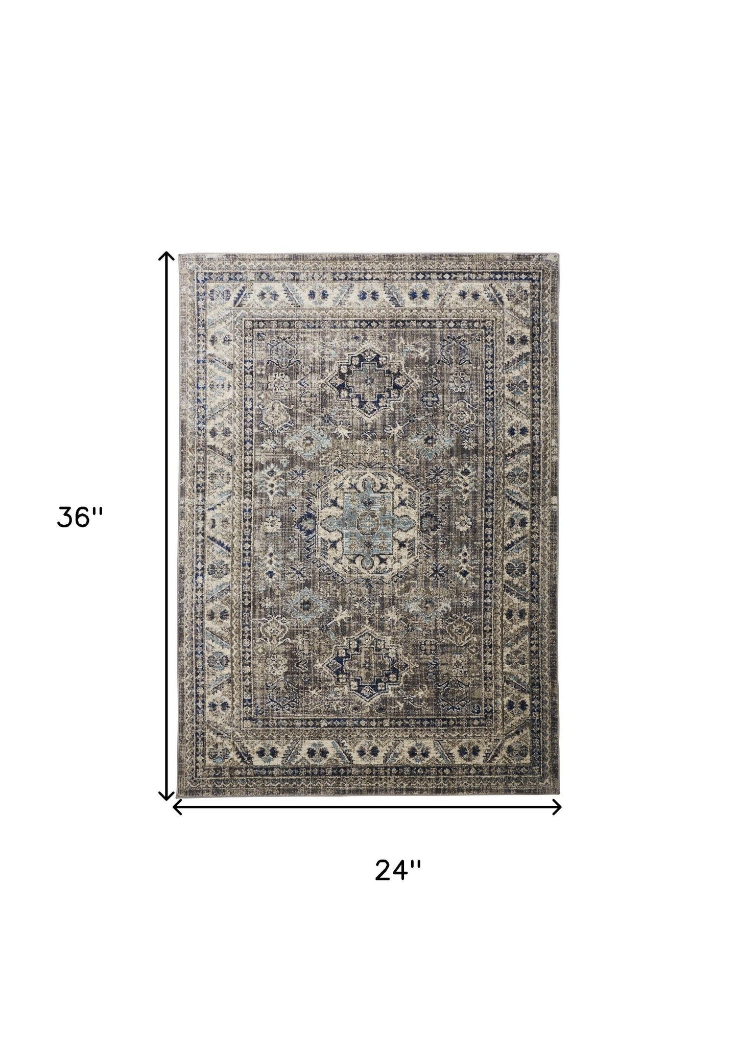 2' X 3' Taupe Gray And Blue Floral Stain Resistant Area Rug