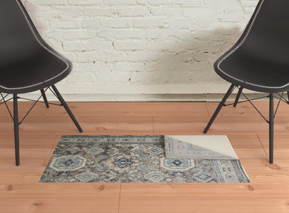 2' X 3' Gray Brown And Blue Floral Stain Resistant Area Rug