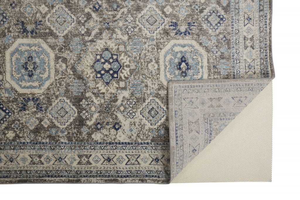 2' X 3' Gray Brown And Blue Floral Stain Resistant Area Rug