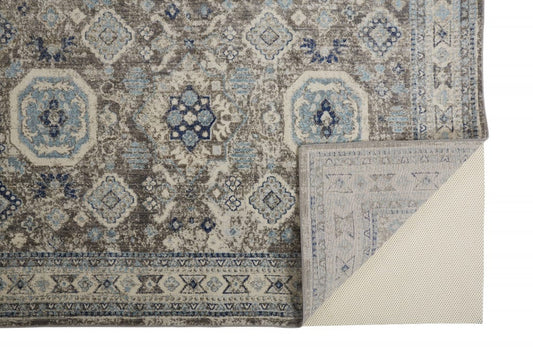 2' X 3' Gray Brown And Blue Floral Stain Resistant Area Rug
