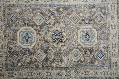 2' X 3' Gray Brown And Blue Floral Stain Resistant Area Rug