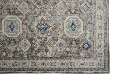 2' X 3' Gray Brown And Blue Floral Stain Resistant Area Rug