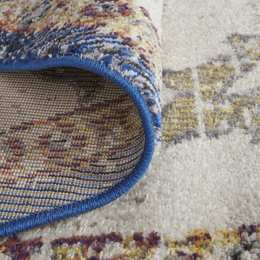 2' X 3' Ivory Gold And Blue Floral Stain Resistant Area Rug