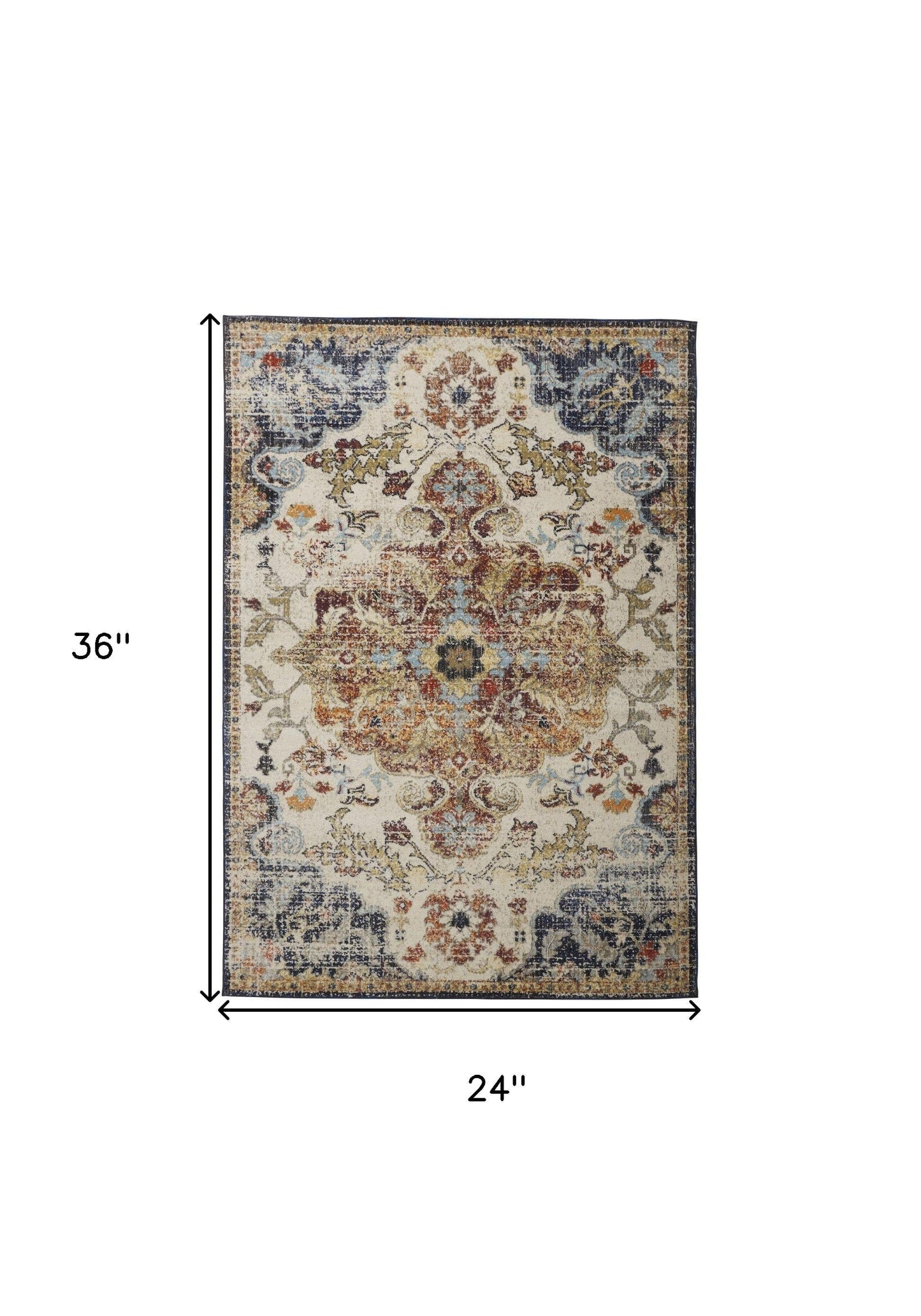 2' X 3' Ivory Gold And Blue Floral Stain Resistant Area Rug