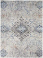 2' X 3' Ivory Taupe And Blue Floral Power Loom Distressed Stain Resistant Area Rug