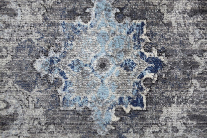 2' X 3' Ivory Taupe And Blue Floral Power Loom Distressed Stain Resistant Area Rug