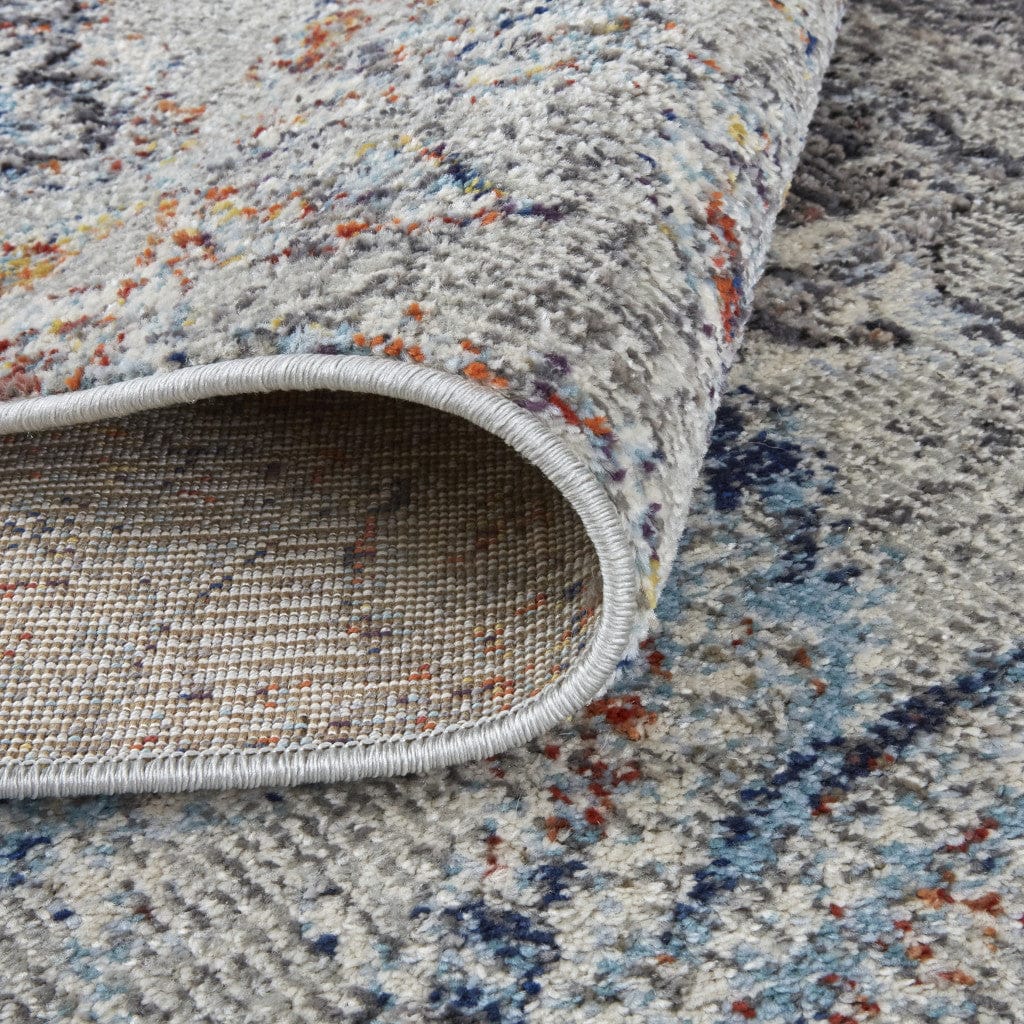 2' X 3' Ivory Taupe And Blue Floral Power Loom Distressed Stain Resistant Area Rug
