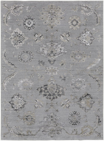 2' X 3' Silver And Black Floral Power Loom Distressed Area Rug