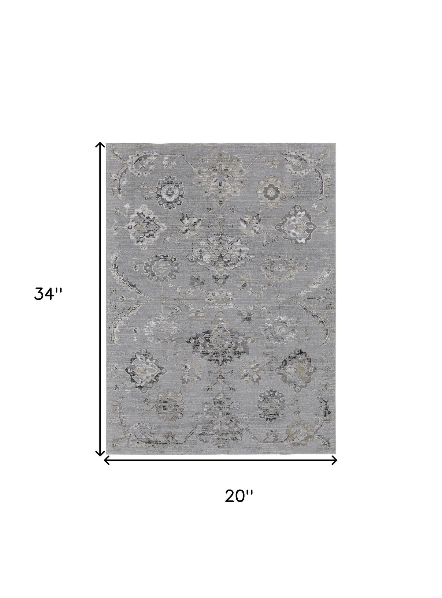 2' X 3' Silver And Black Floral Power Loom Distressed Area Rug
