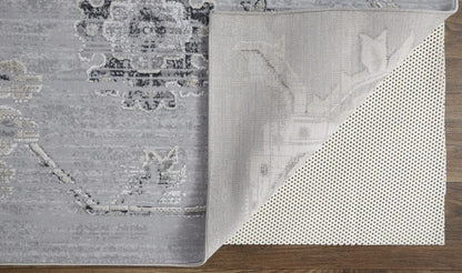 2' X 3' Silver And Black Floral Power Loom Distressed Area Rug