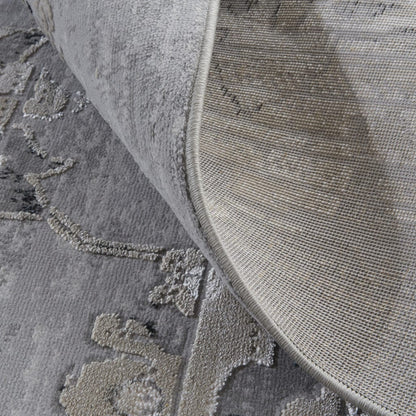 2' X 3' Silver And Black Floral Power Loom Distressed Area Rug