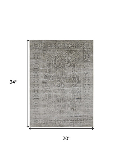 2' X 3' Gray Silver And Taupe Floral Power Loom Distressed Area Rug