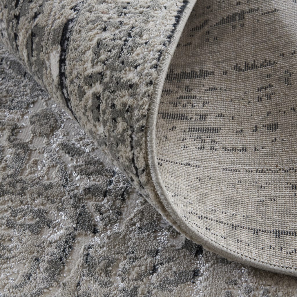 2' X 3' Gray Silver And Taupe Floral Power Loom Distressed Area Rug