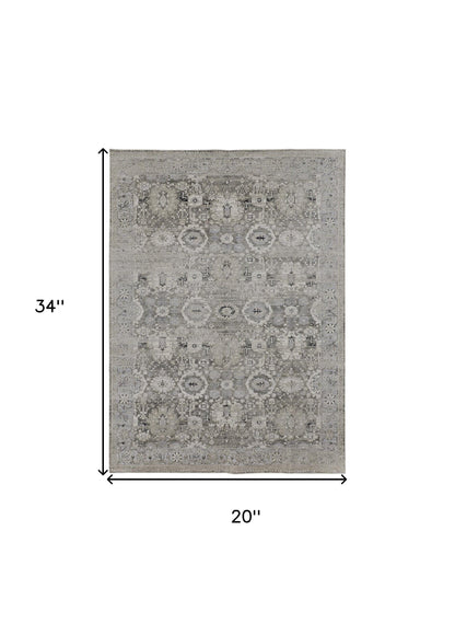2' X 3' Gray And Silver Abstract Power Loom Distressed Area Rug