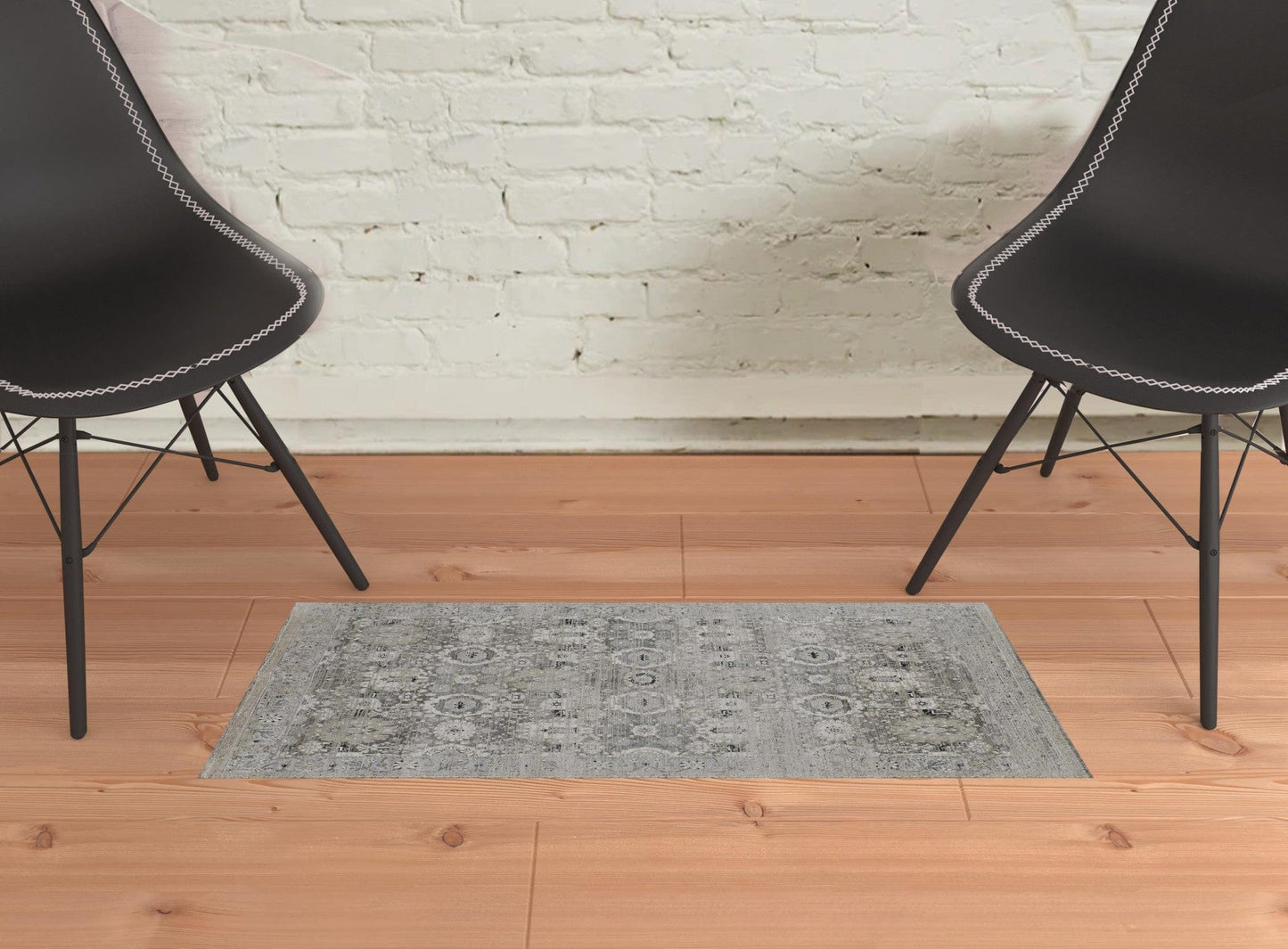 2' X 3' Gray And Silver Abstract Power Loom Distressed Area Rug