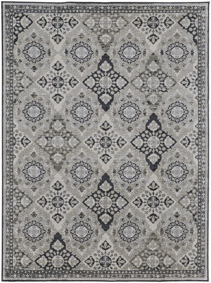 2' X 3' Gray And Black Floral Power Loom Area Rug