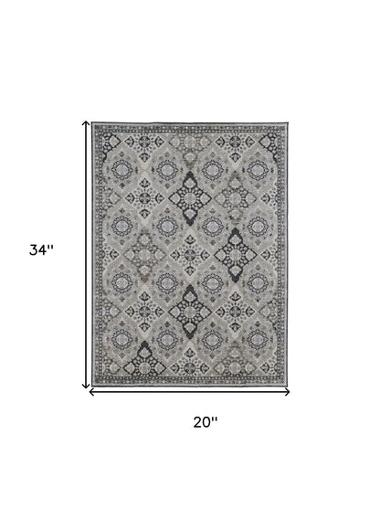 2' X 3' Gray And Black Floral Power Loom Area Rug
