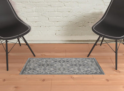 2' X 3' Gray And Black Floral Power Loom Area Rug