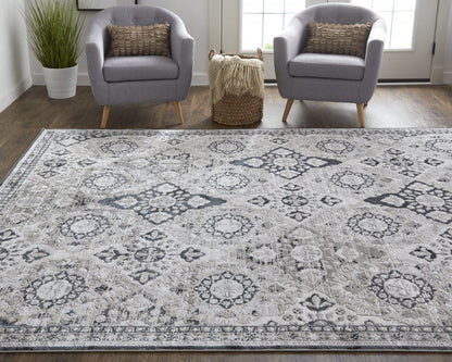 2' X 3' Gray And Black Floral Power Loom Area Rug