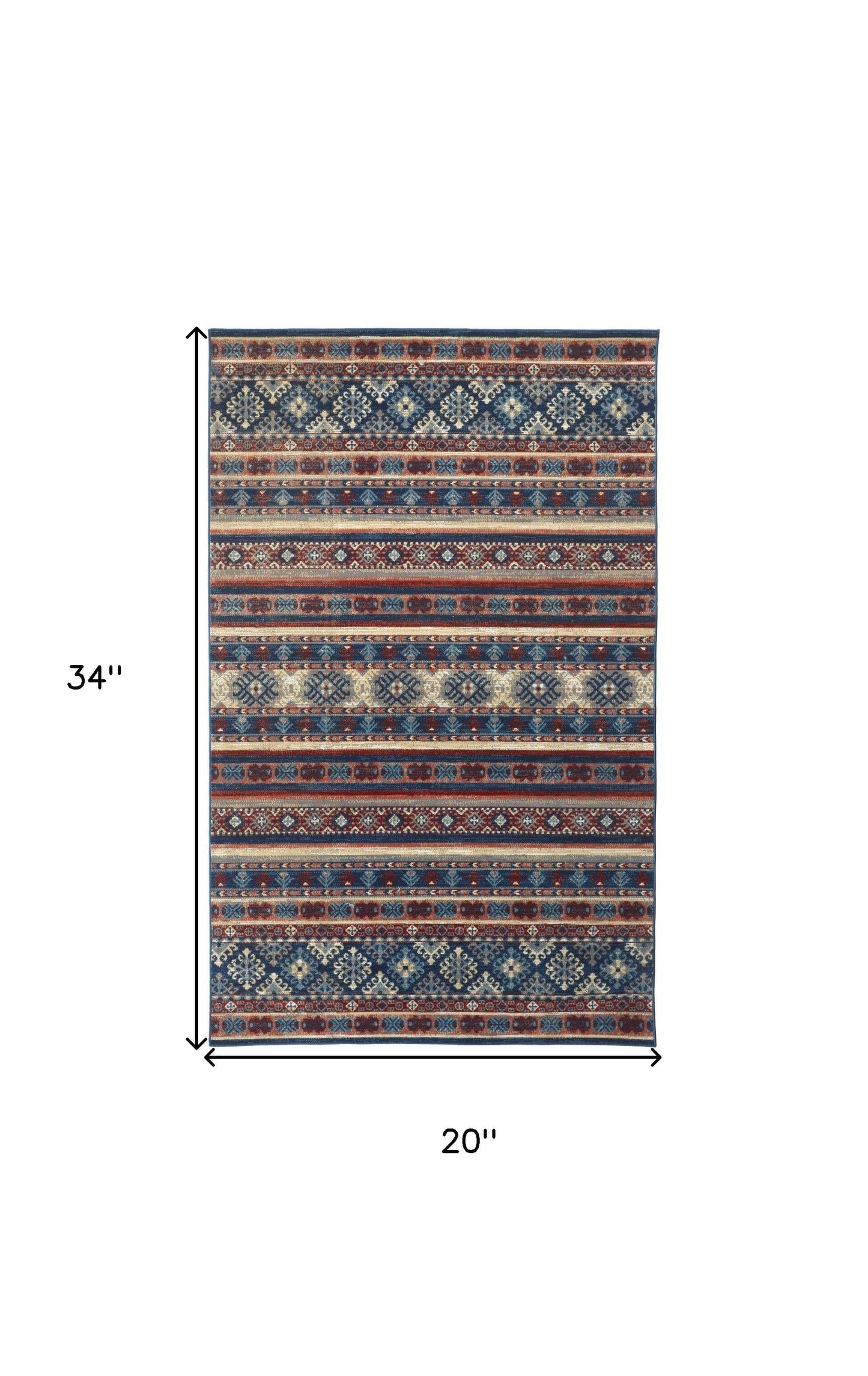 2' X 3' Blue Red And Ivory Geometric Power Loom Distressed Stain Resistant Area Rug