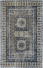 2' X 3' Ivory Tan And Blue Abstract Power Loom Distressed Stain Resistant Area Rug