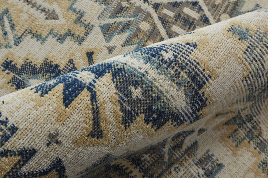 2' X 3' Green Blue And Ivory Abstract Power Loom Distressed Stain Resistant Area Rug