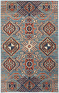 2' X 3' Blue Red And Tan Abstract Power Loom Distressed Stain Resistant Area Rug