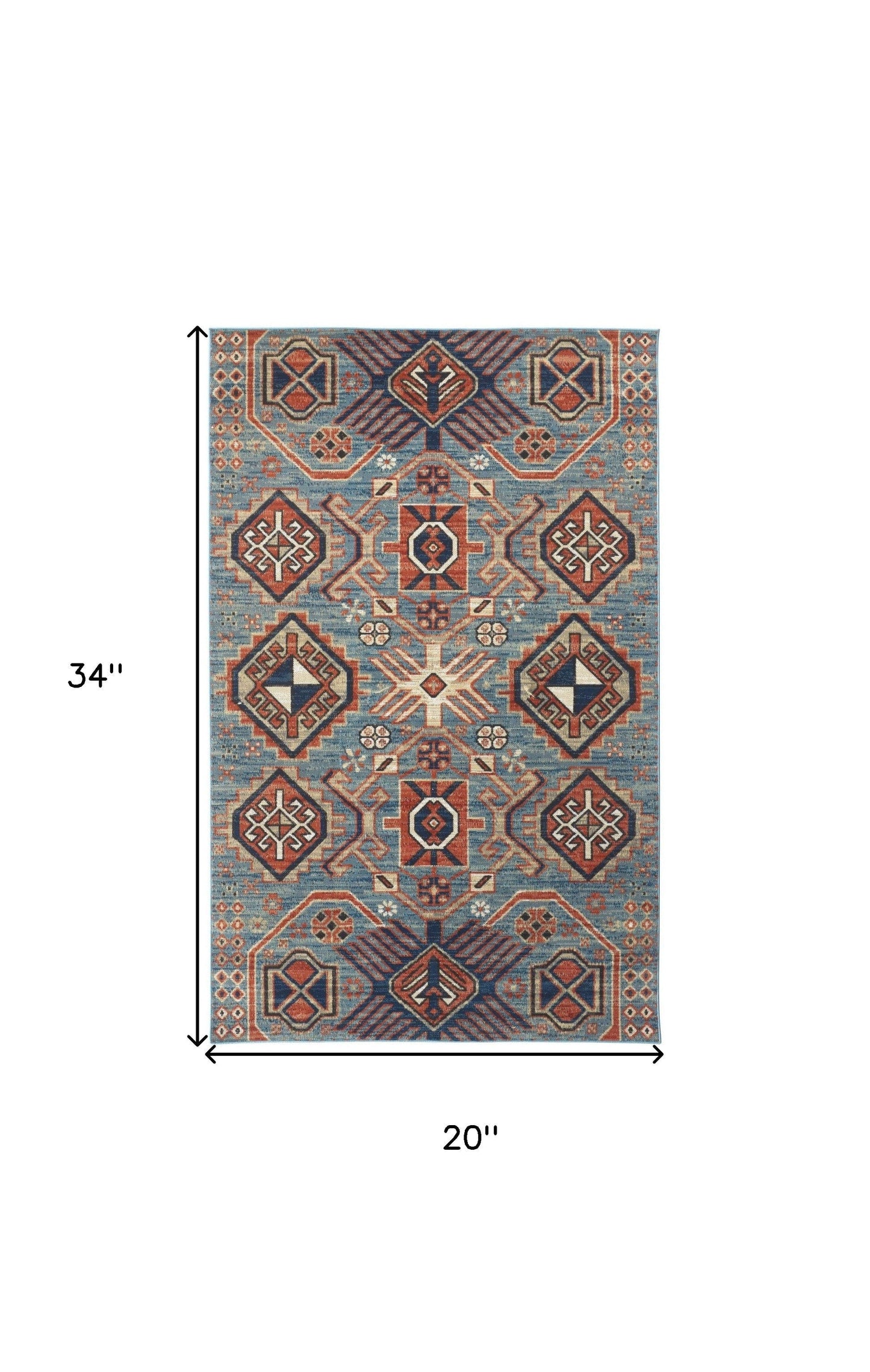 2' X 3' Blue Red And Tan Abstract Power Loom Distressed Stain Resistant Area Rug