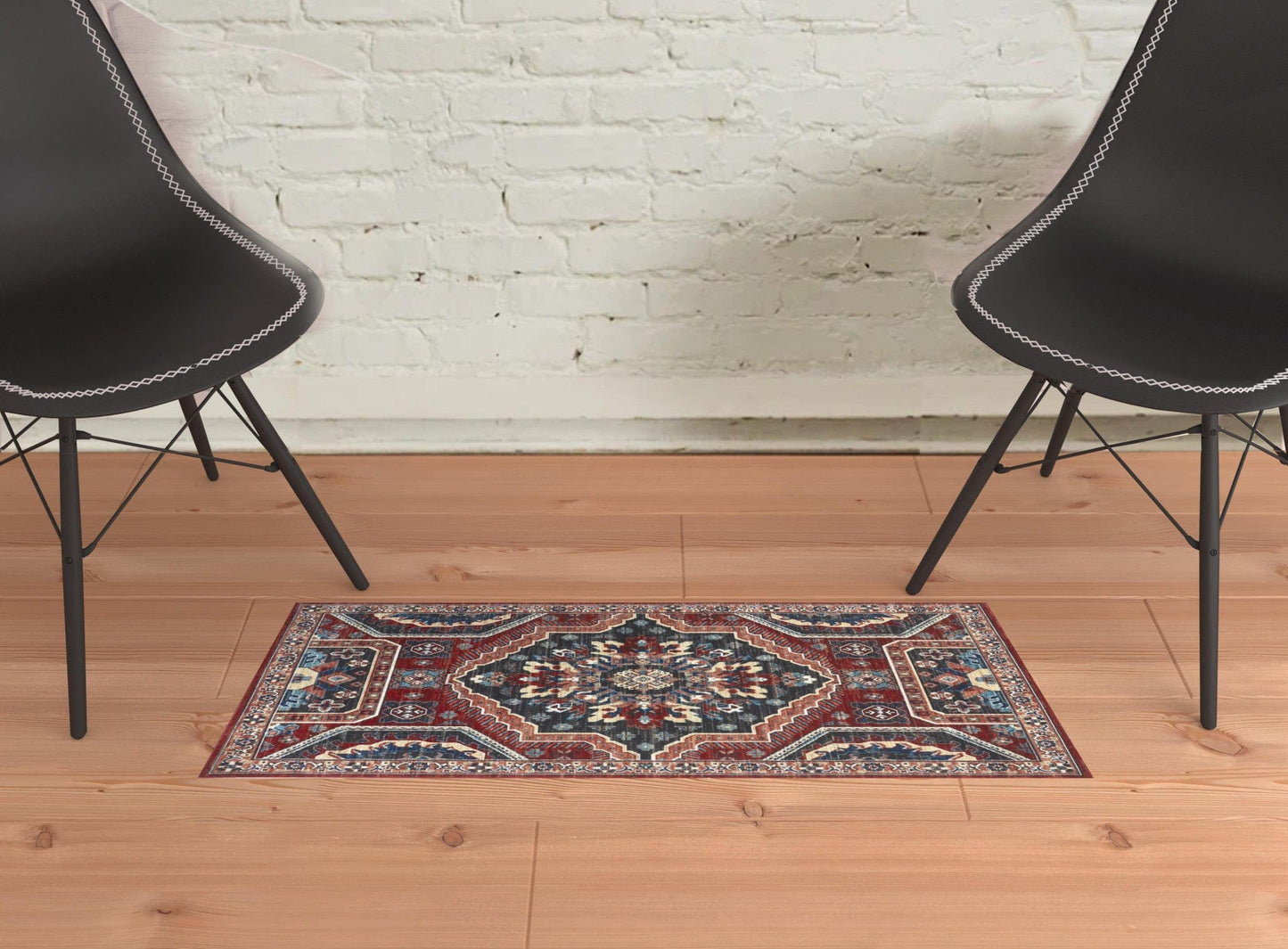 2' X 3' Red Gray And Tan Abstract Power Loom Distressed Stain Resistant Area Rug