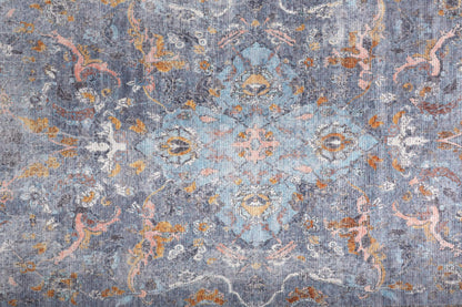 2' X 3' Blue Gray And Orange Floral Area Rug