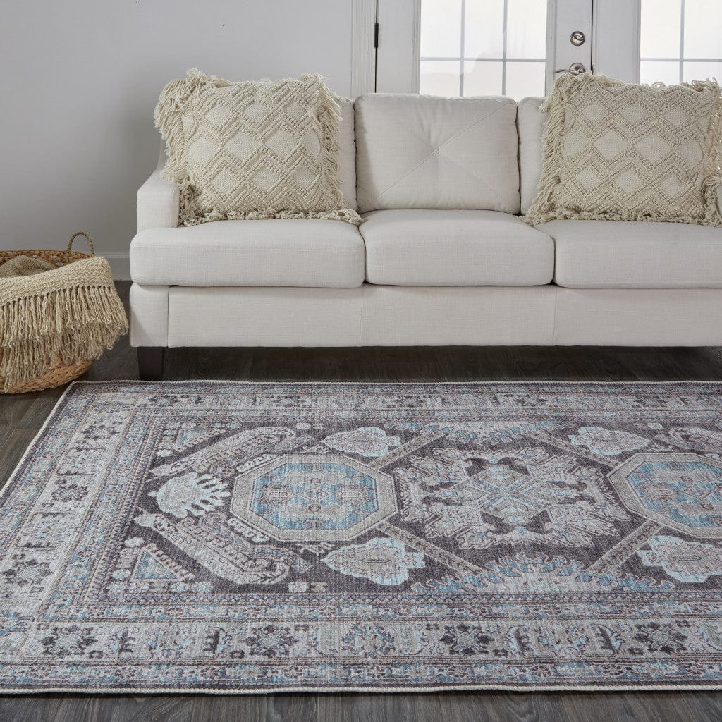 2' X 3' Gray Taupe And Blue Floral Area Rug