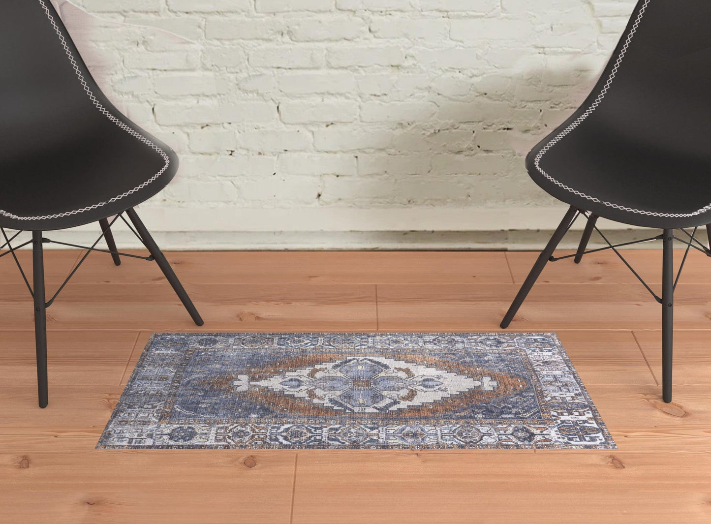 2' X 3' Blue Ivory And Brown Floral Area Rug