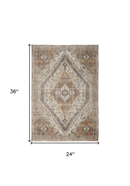 2' X 3' Ivory Orange And Brown Abstract Area Rug