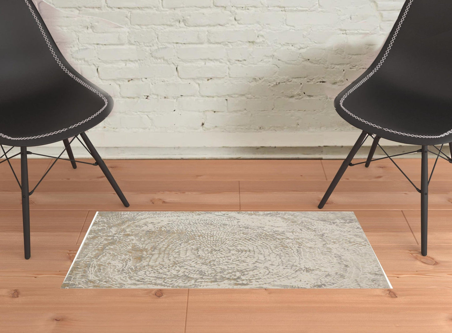 2' X 3' Ivory Tan And Gray Abstract Area Rug