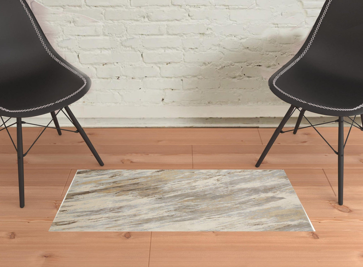 2' X 3' Ivory Tan And Brown Abstract Area Rug