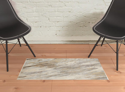 2' X 3' Ivory Tan And Brown Abstract Area Rug