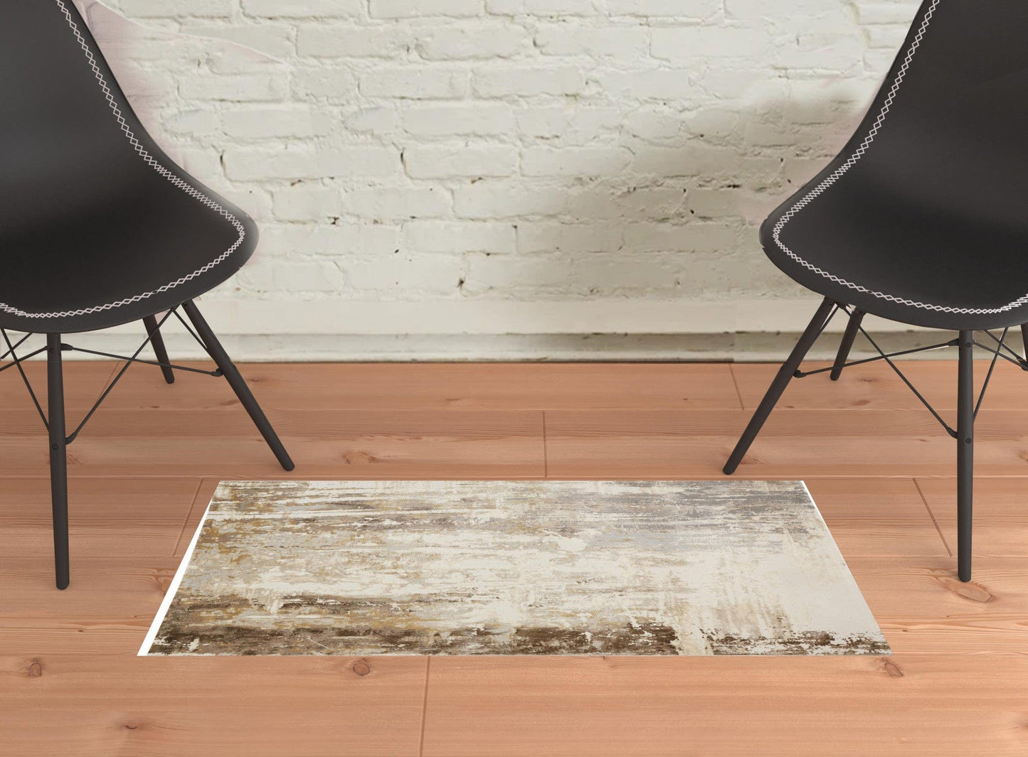 2' X 3' Tan Ivory And Gray Abstract Area Rug