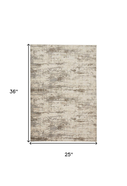 2' X 3' Ivory And Brown Abstract Area Rug