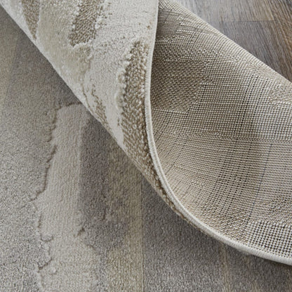 2' X 3' Ivory Tan And Brown Abstract Power Loom Distressed Stain Resistant Area Rug