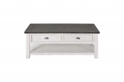 50" White And Gray Wood Distressed Coffee Table With Storage