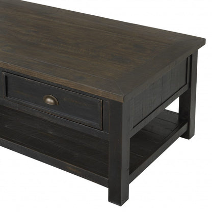50" Black And Brown Wood Distressed Coffee Table With Storage
